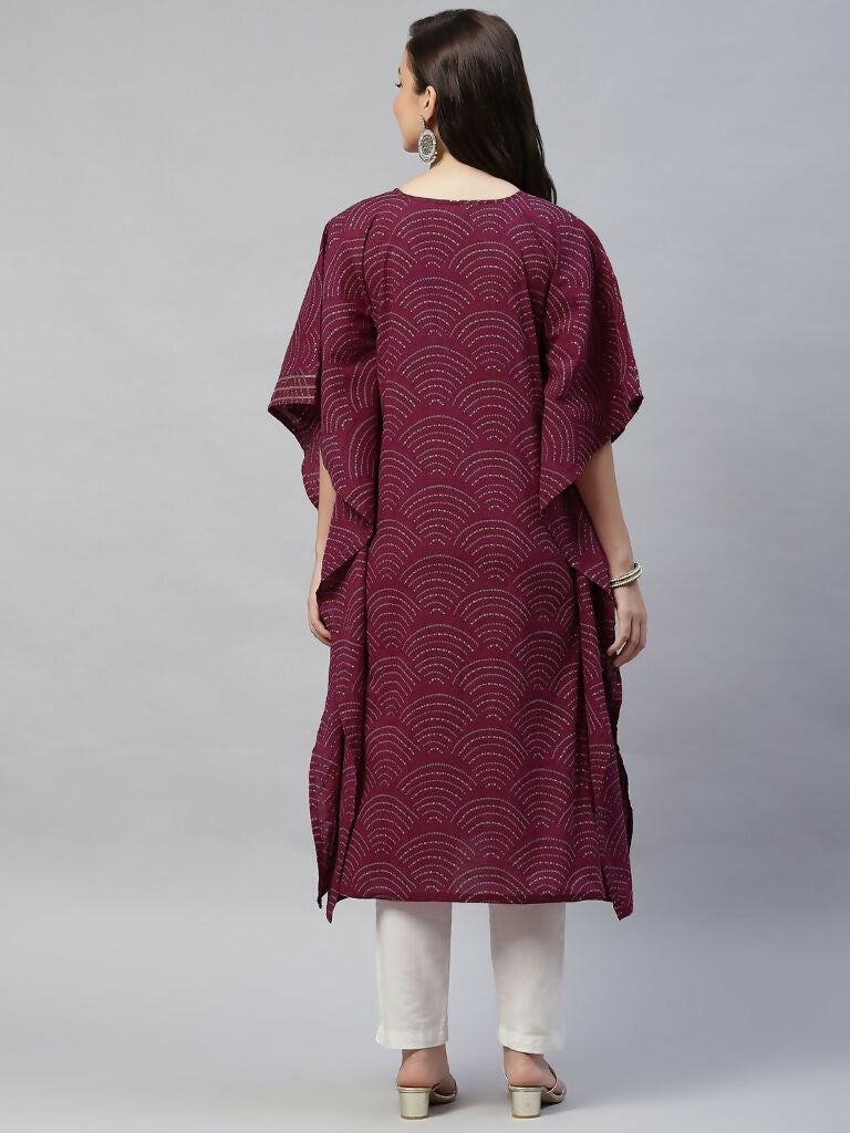 Miravan Women's Floral Printed Cotton Kaftan Kurta In Magenta