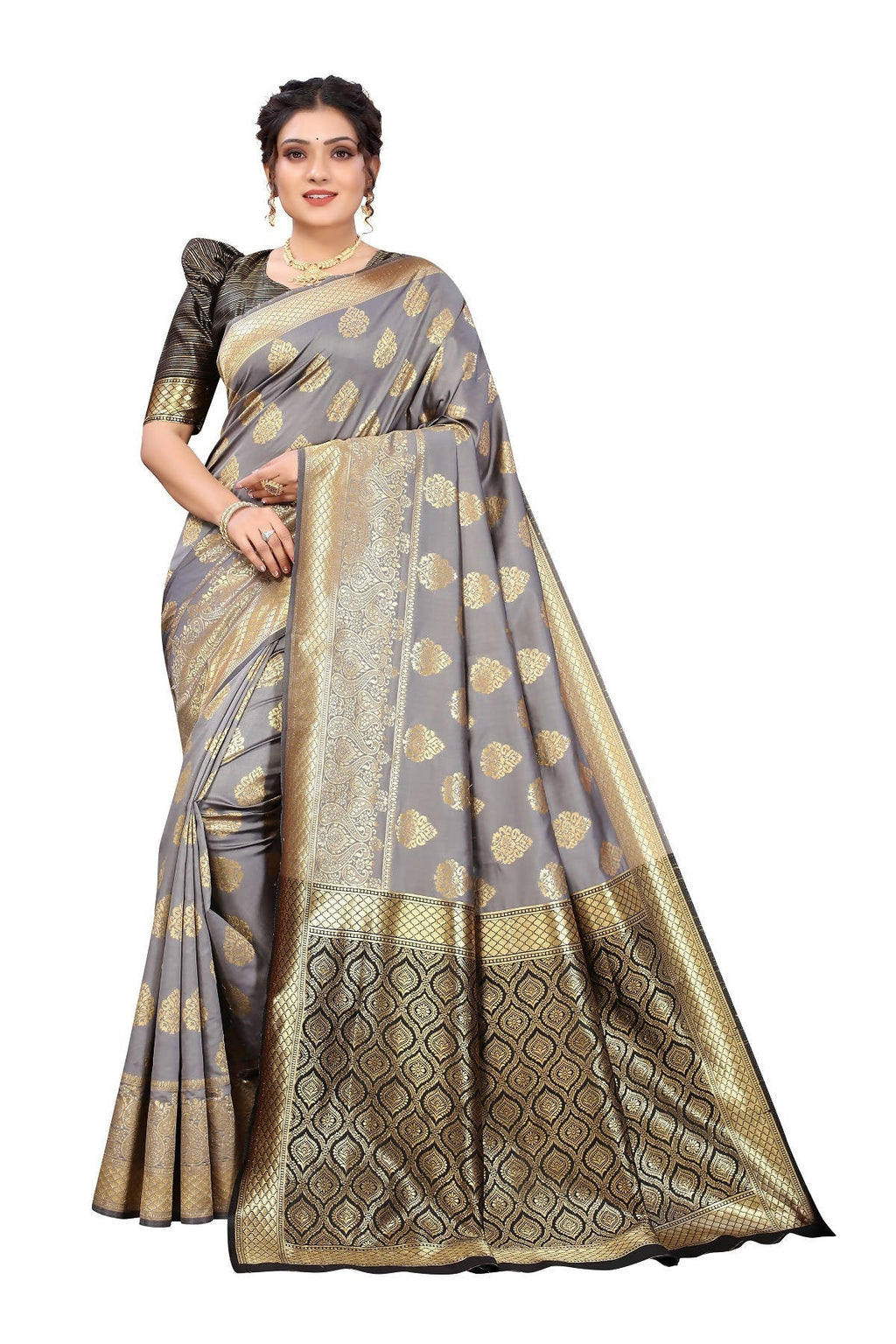 Vamika Ethnic Fire Grey Weaving Banarasi Jacquard Saree