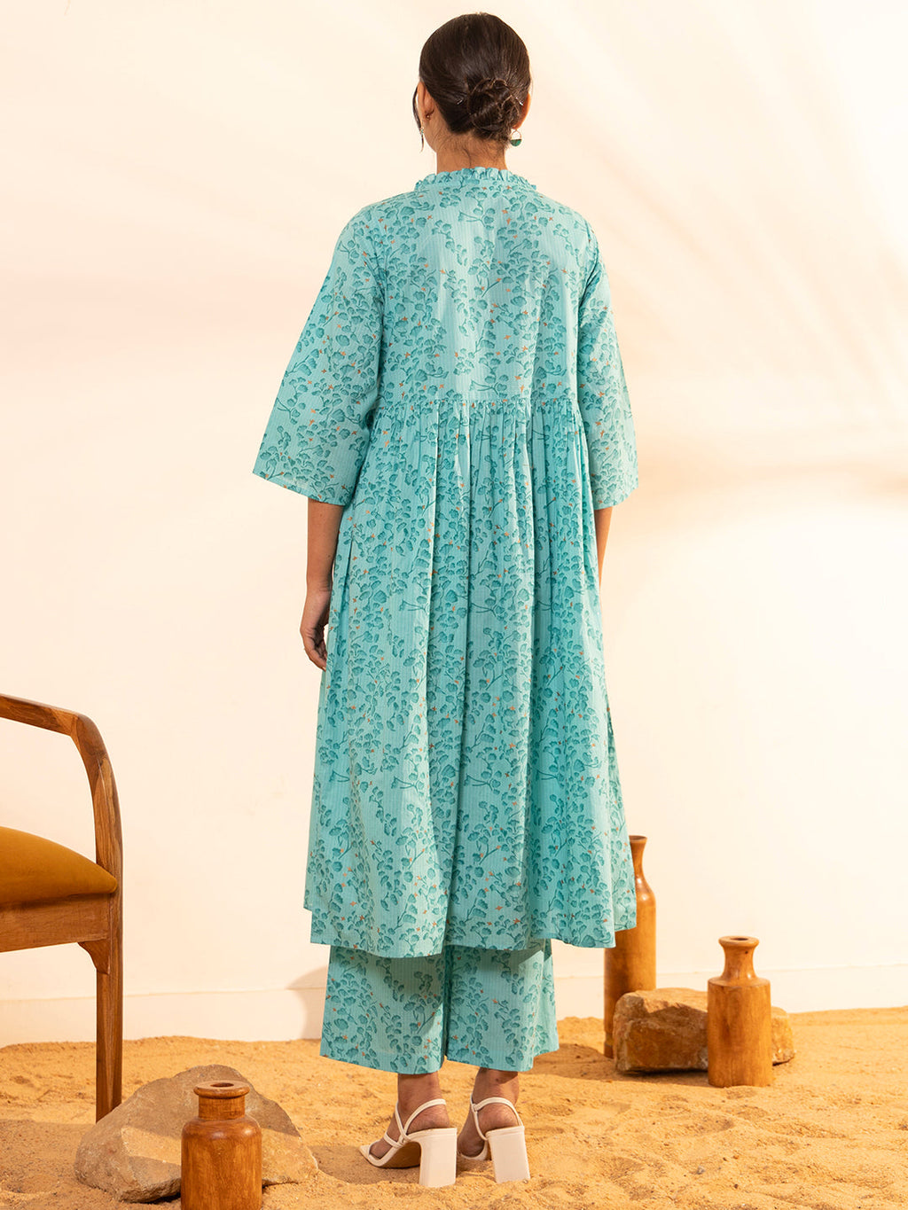 Janasya Sea Green Cotton Floral Printed Casual Maternity Set