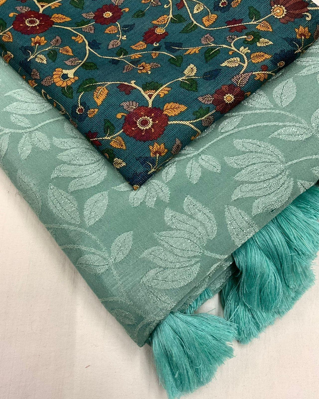 Rama Jute Silk Woven Design Saree with Unstitched Blouse - A2M
