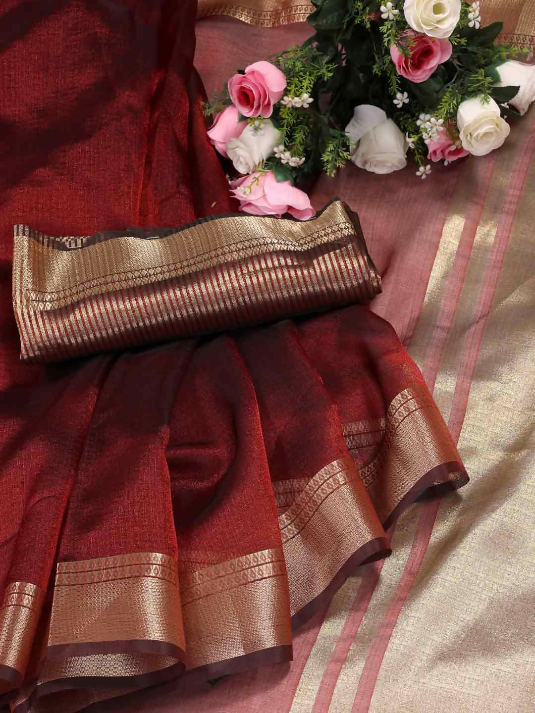 Shree Shyam Fashion Organza Red Saree