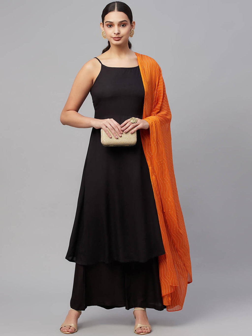 Myshka Rayon Square Neck Sleeveless Solid Women'S Kurta Palazzo Dupatta Set
