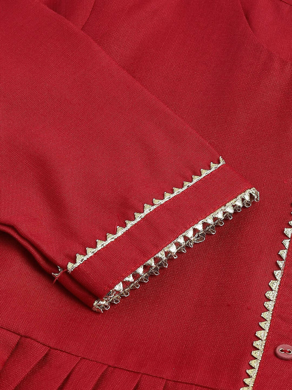 Red Poly Cotton Solid Nayra Cut Kurta - Tirtha