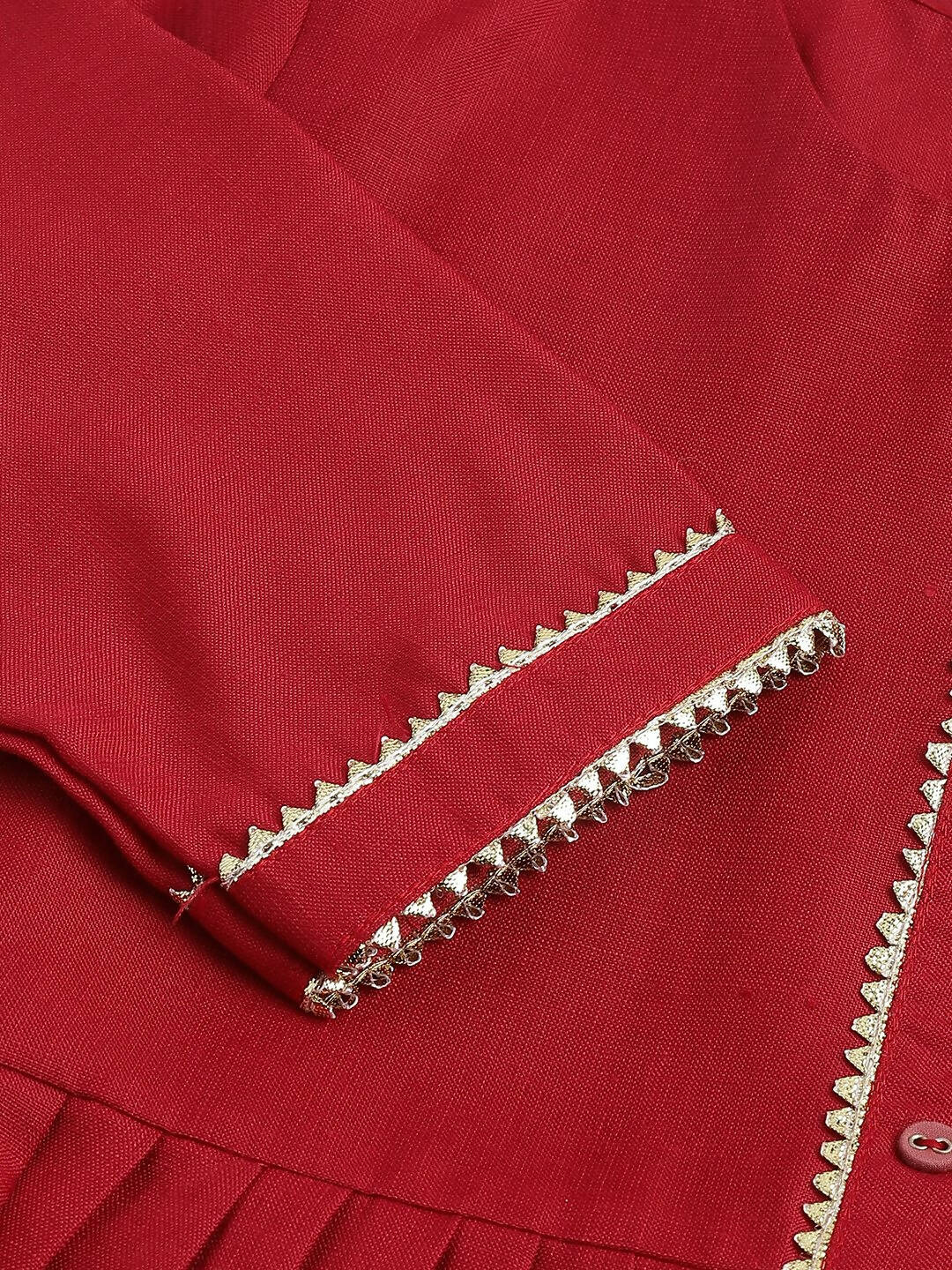 Red Poly Cotton Solid Nayra Cut Kurta - Tirtha