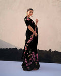Arfa Fashion House Black Floral Pure Lilin Digital Printed Saree
