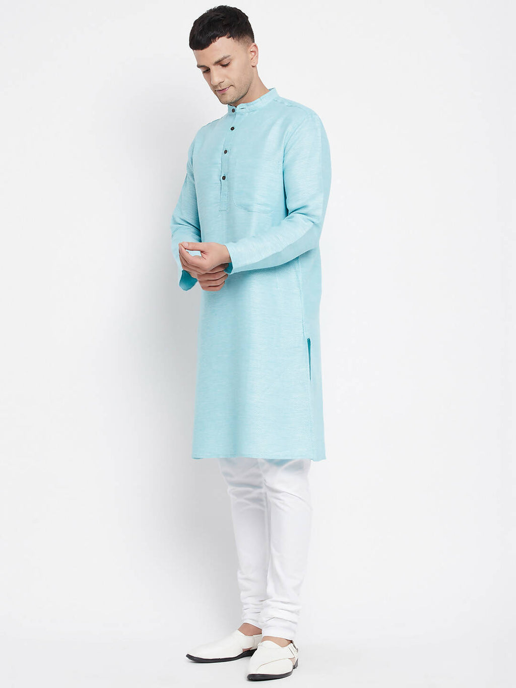 Even Apparels Blue Rayon Men's Kurta With Band Collar