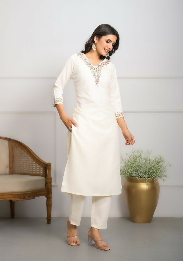 Festive Wear Ethnic White viscose blend Stitched Suit With Dupatta - Tanisha