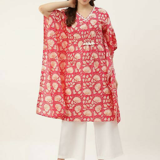 FIORRA Women's Printed Pure Cotton Kaftan Kurta - Red