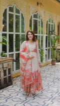 Teeya Creation Multi Color Organza Silk With Digital print With Embroidery Gown