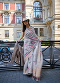 Grey Satin Organza Floral Woven Design Saree With Unstitched Blouse Piece - Klay's