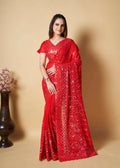 Vamsee Red Georgette Designer Saree