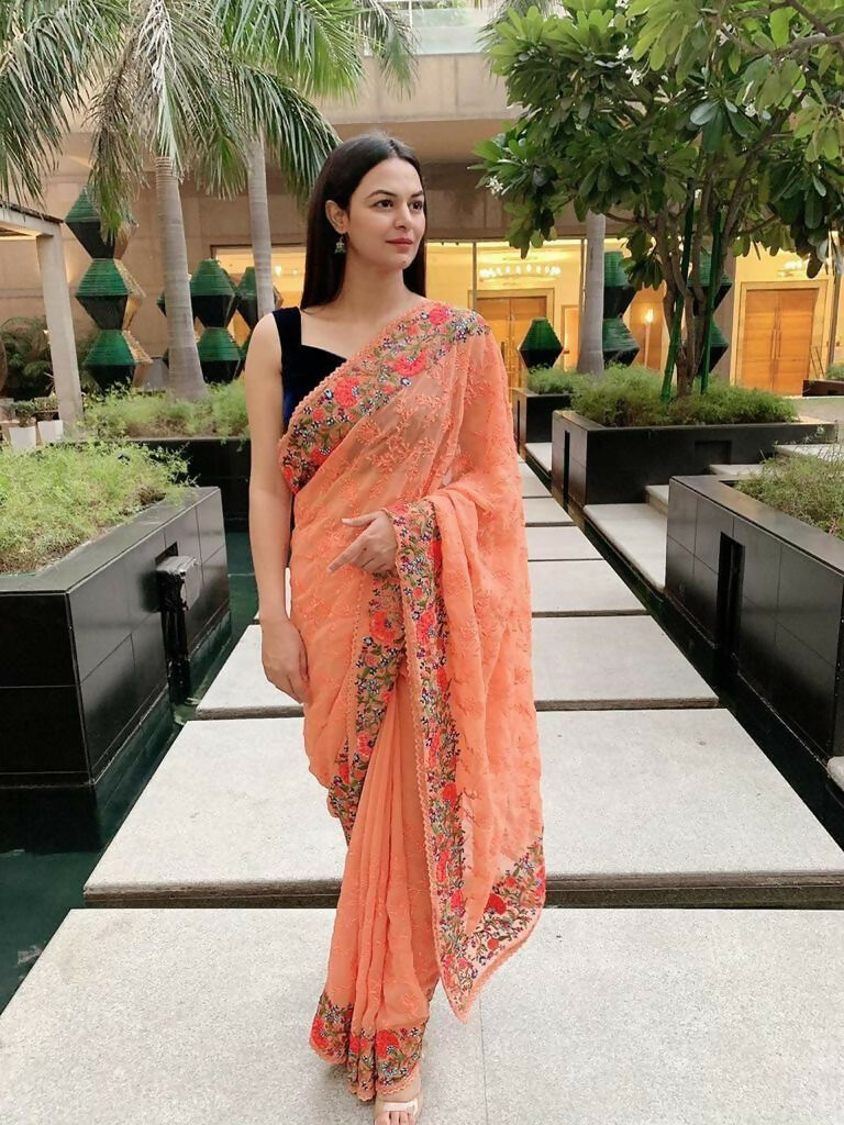 Vamsee Sandhya Orange Georgette Saree
