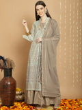 Jyoti Fashion Women's Green Chanderi Silk Elegant Jardoshi Semi Kurta with Trouser & Dupatta