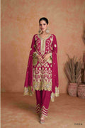 Festive Wear Ethnic Red Chinon Stitched Suit With Dupatta - Zeeya