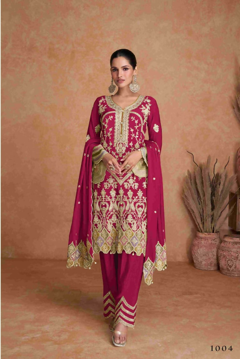 Festive Wear Ethnic Red Chinon Stitched Suit With Dupatta - Zeeya
