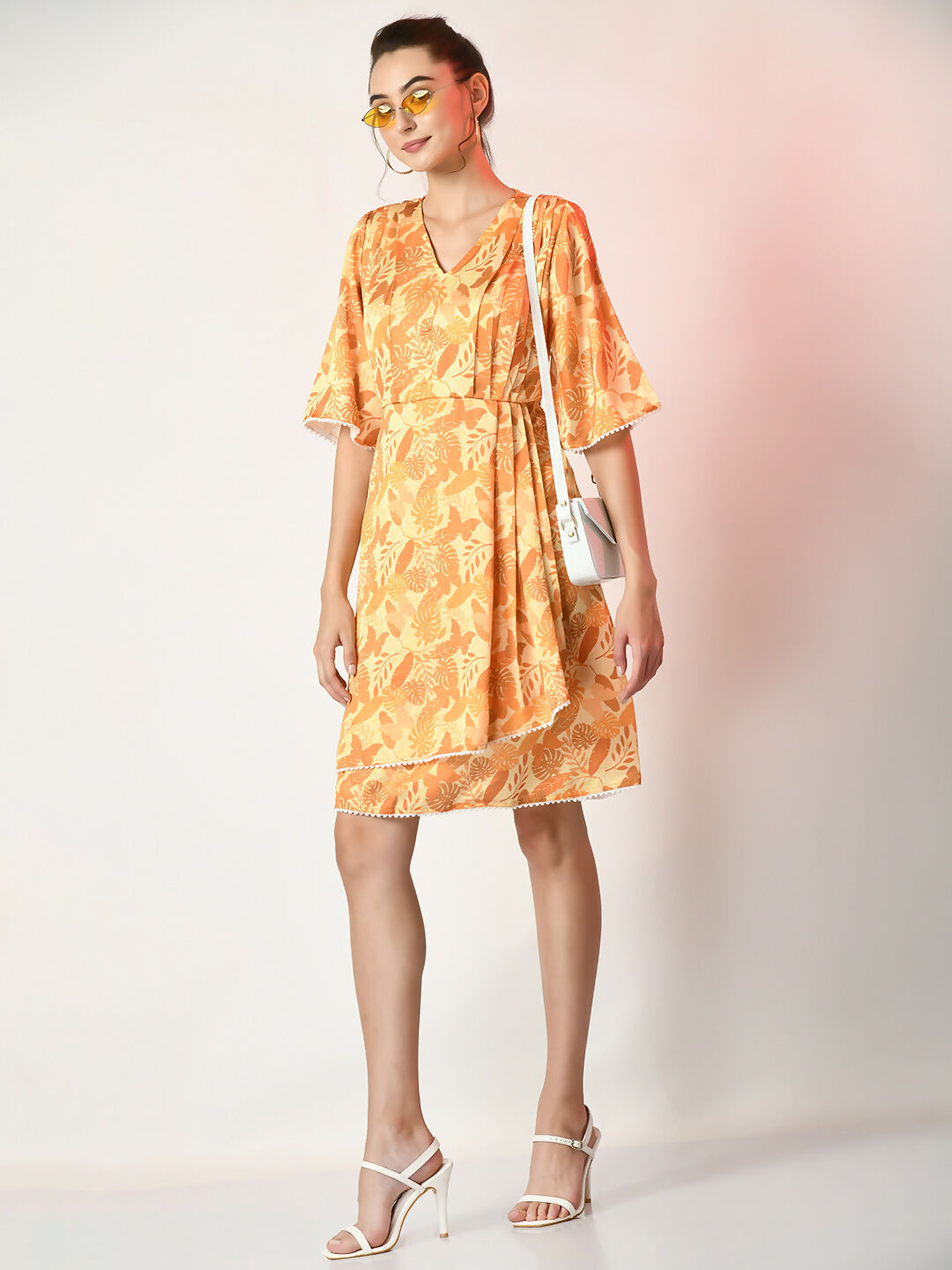 Myshka Women's Yellow Printed Dress