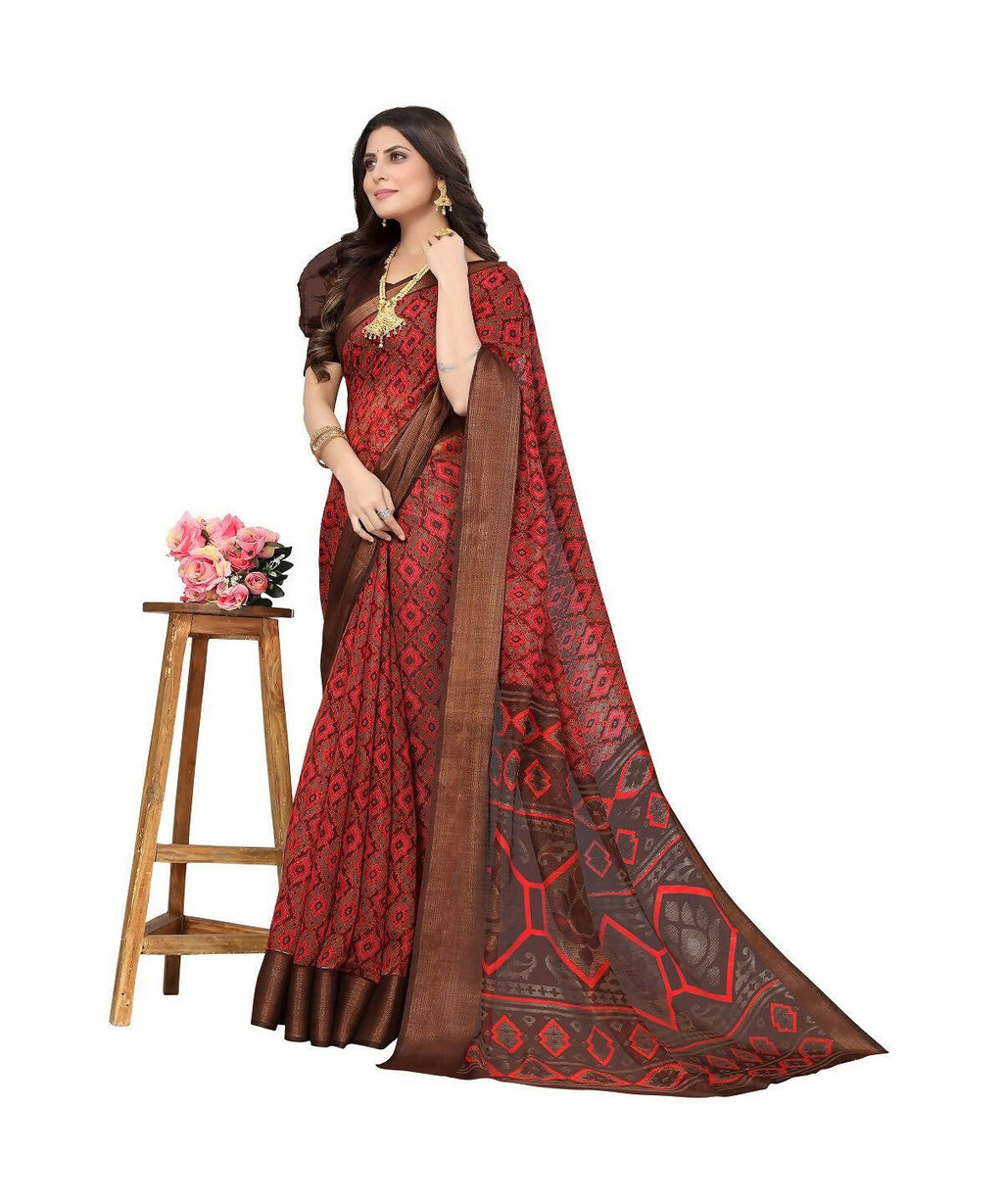 Vamika Cotton Red Jari Border Bollywood Style Saree (VASU RED)