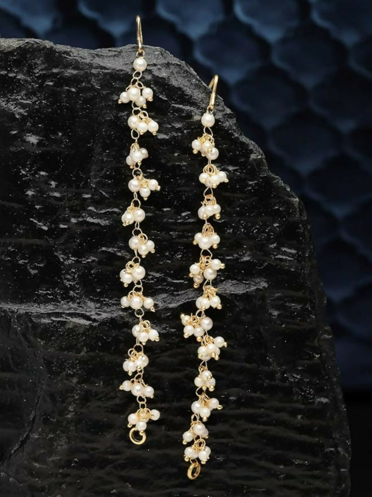 NVR Women Gold-Polished Pearls Studded Classic Layered Ear Chain Earrings