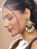 Gold-Toned White Kundan Contemporary Gold-Polished Jhumkas Earrings - Ruby Raang