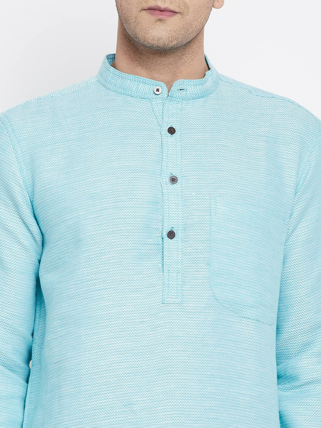 Even Apparels Blue Rayon Men's Kurta With Band Collar