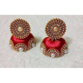 Red Color Jhumki with Beads Earrings