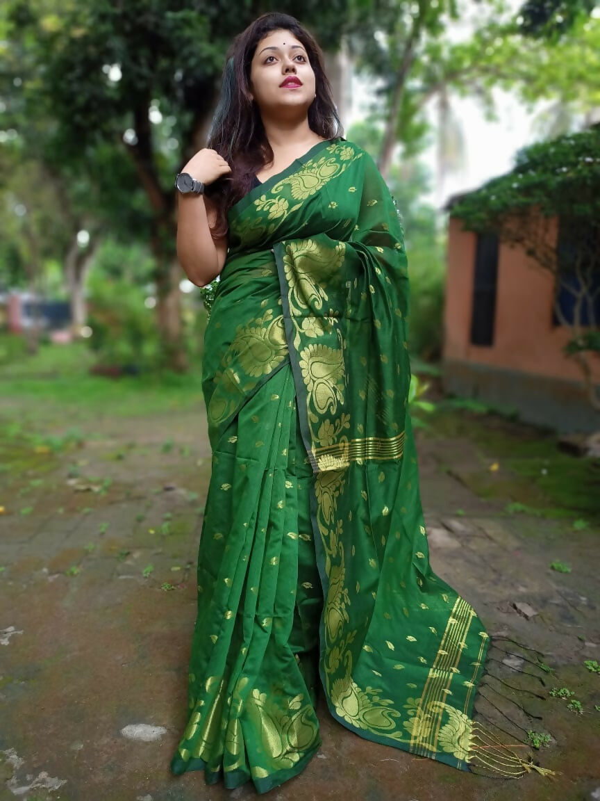 Exclusive Collection Green Beautiful Cotton Silk Saree