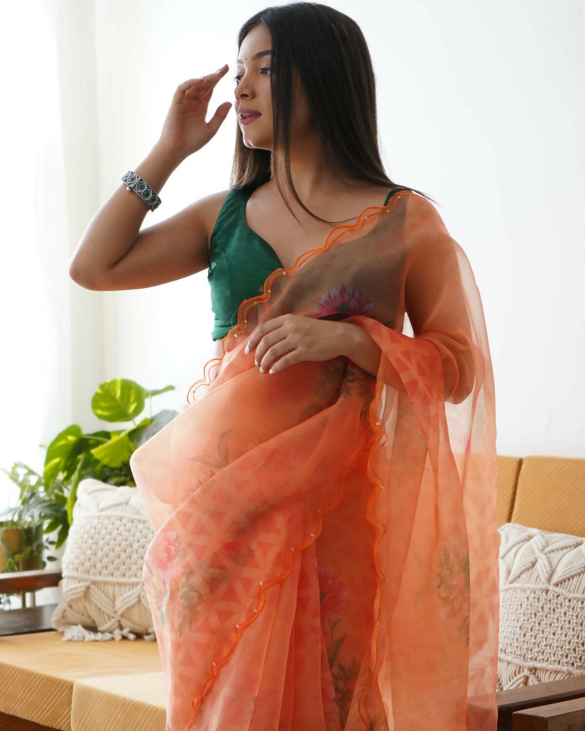 Vamsee Orange Organza Saree