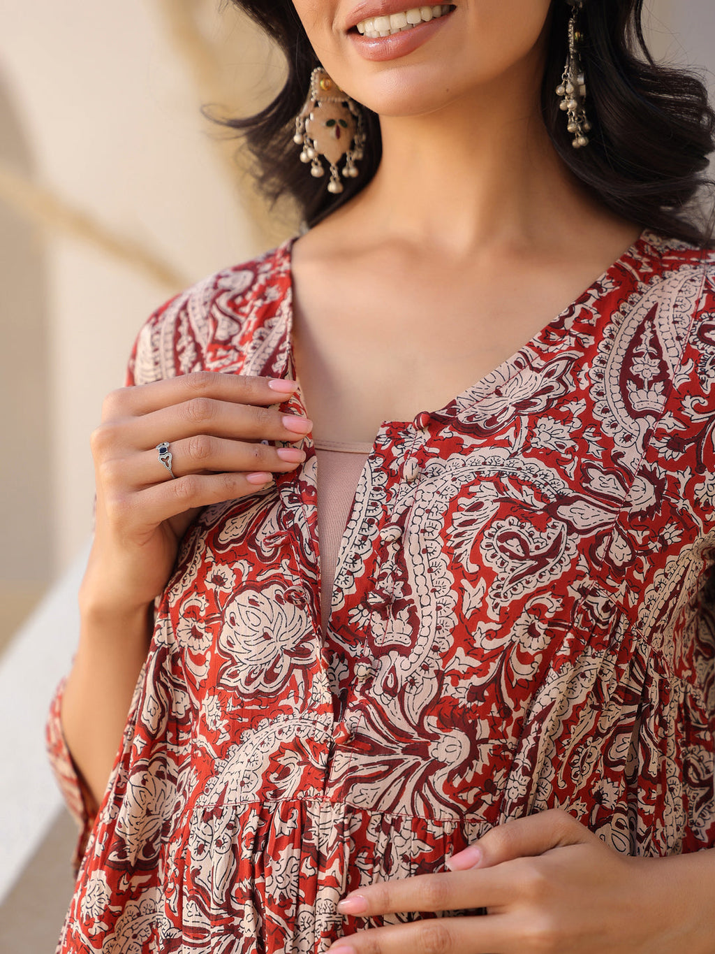 Janasya Dark Cotton Paisley A-Line Top & Bottom Set