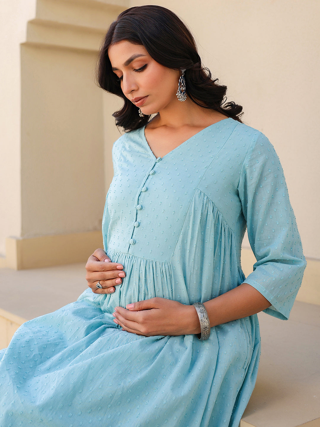Janasya Light Dobby Cotton Self Design A-Line Top & Bottom Set