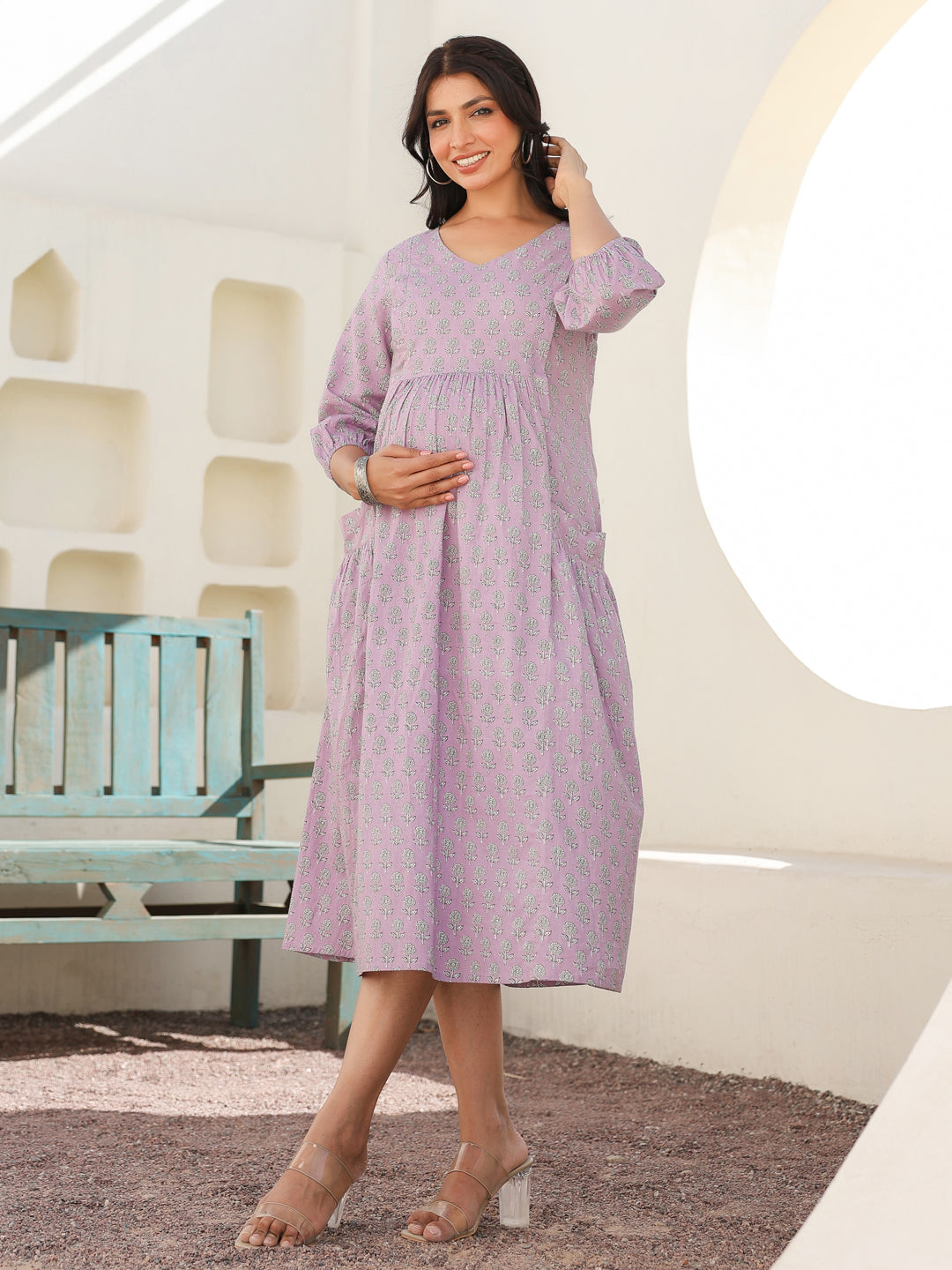 Janasya Light Cotton Floral A-Line Dress