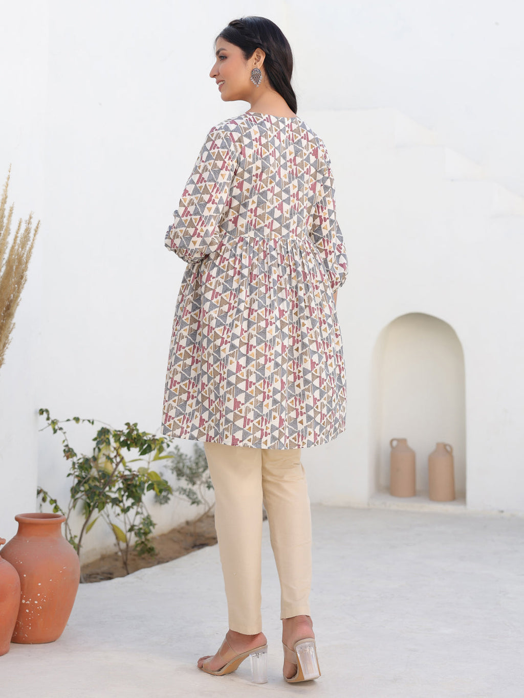 Janasya Light Cotton Geometric A-Line Tunic