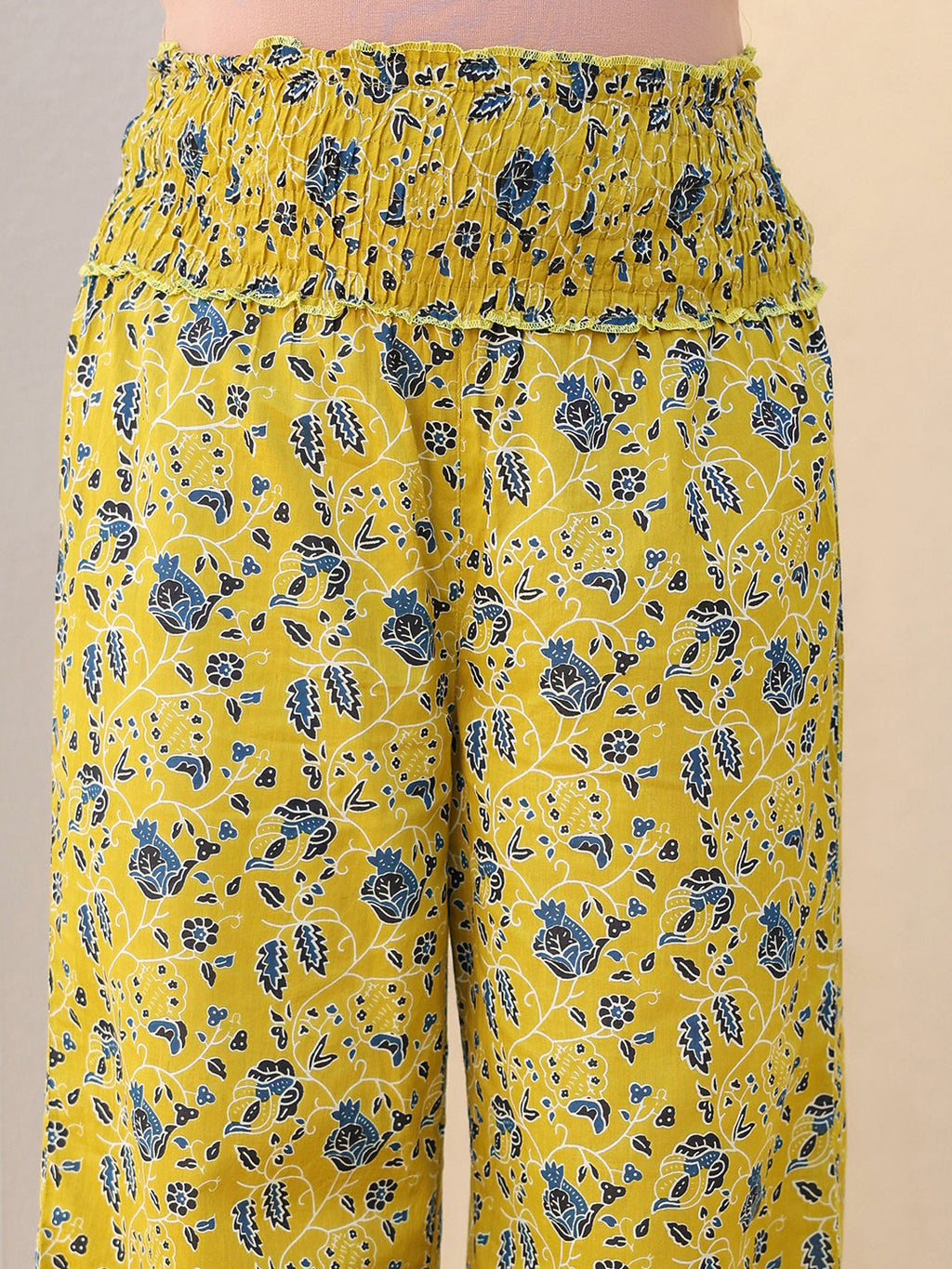 Janasya Bright Cotton Floral A-Line Top & Bottom Set