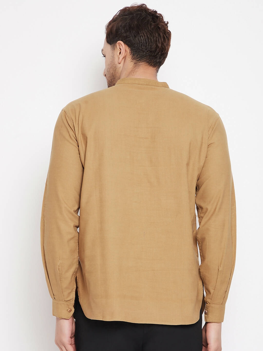 Even Apparels Beige Pure Cotton Short Men's Kurta With Band Collar