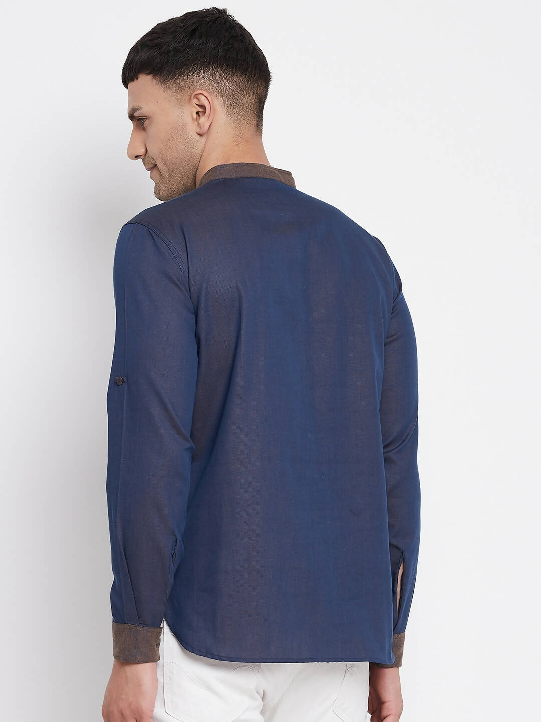 Even Apparels Pure Cotton Blue Men's Kurta With Band Collar
