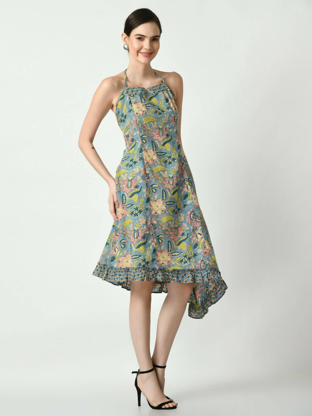 Myshka Women's Multi Floral Printed Fit and Flare Dress