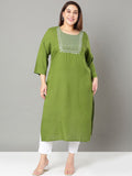 Sztori Plus Size Floral Yoke Design Mirror Work Straight Kurta