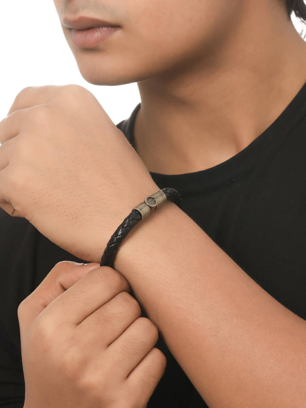 NVR Men's Black Leather Bracelet