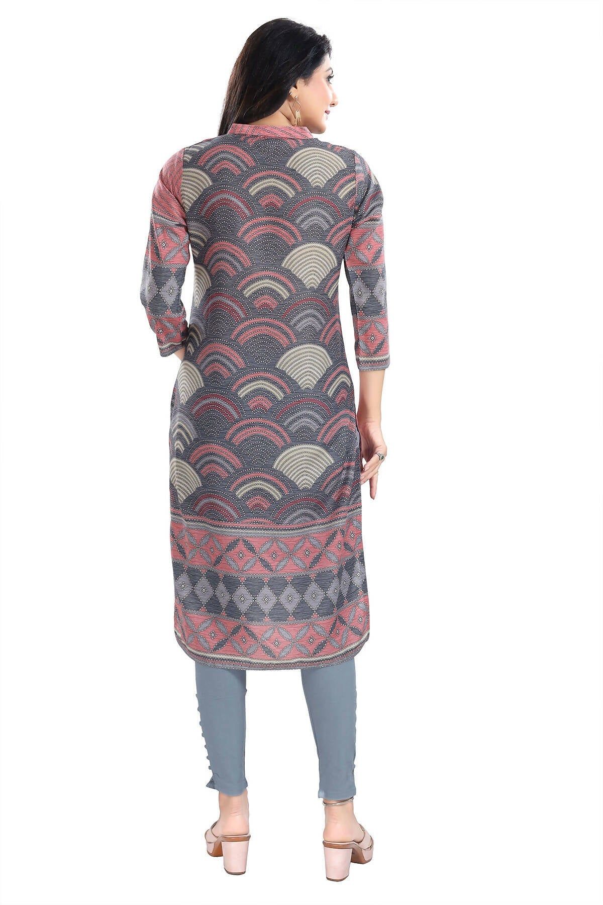 Snehal Creations Cherished Coral Digital Print Masleen Long Kurti Tunic