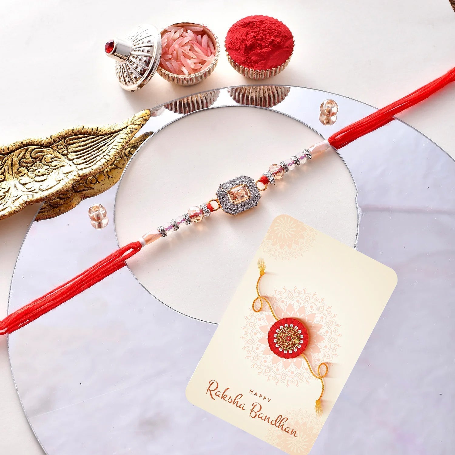 trueBrowns X Voylla Men's Designer American Diamond Beaded Thread Rakhi For Brother