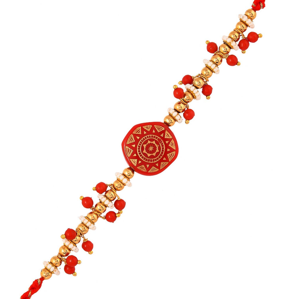 trueBrowns X Voylla Men's Red Enamelled White Pearls Thread Rakhi For Brother