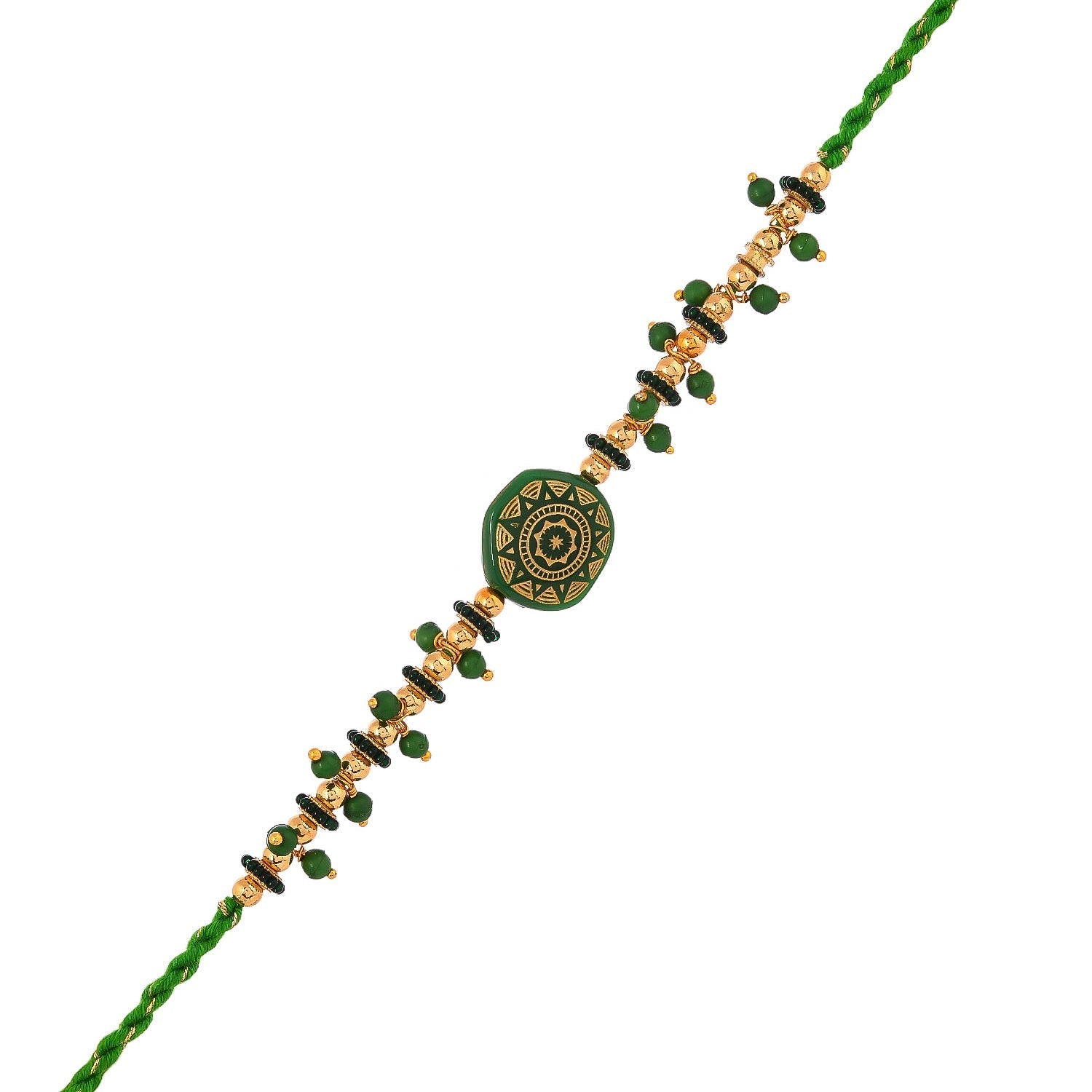 trueBrowns X Voylla Men's Green Enamelled White Pearls Thread Rakhi For Brother