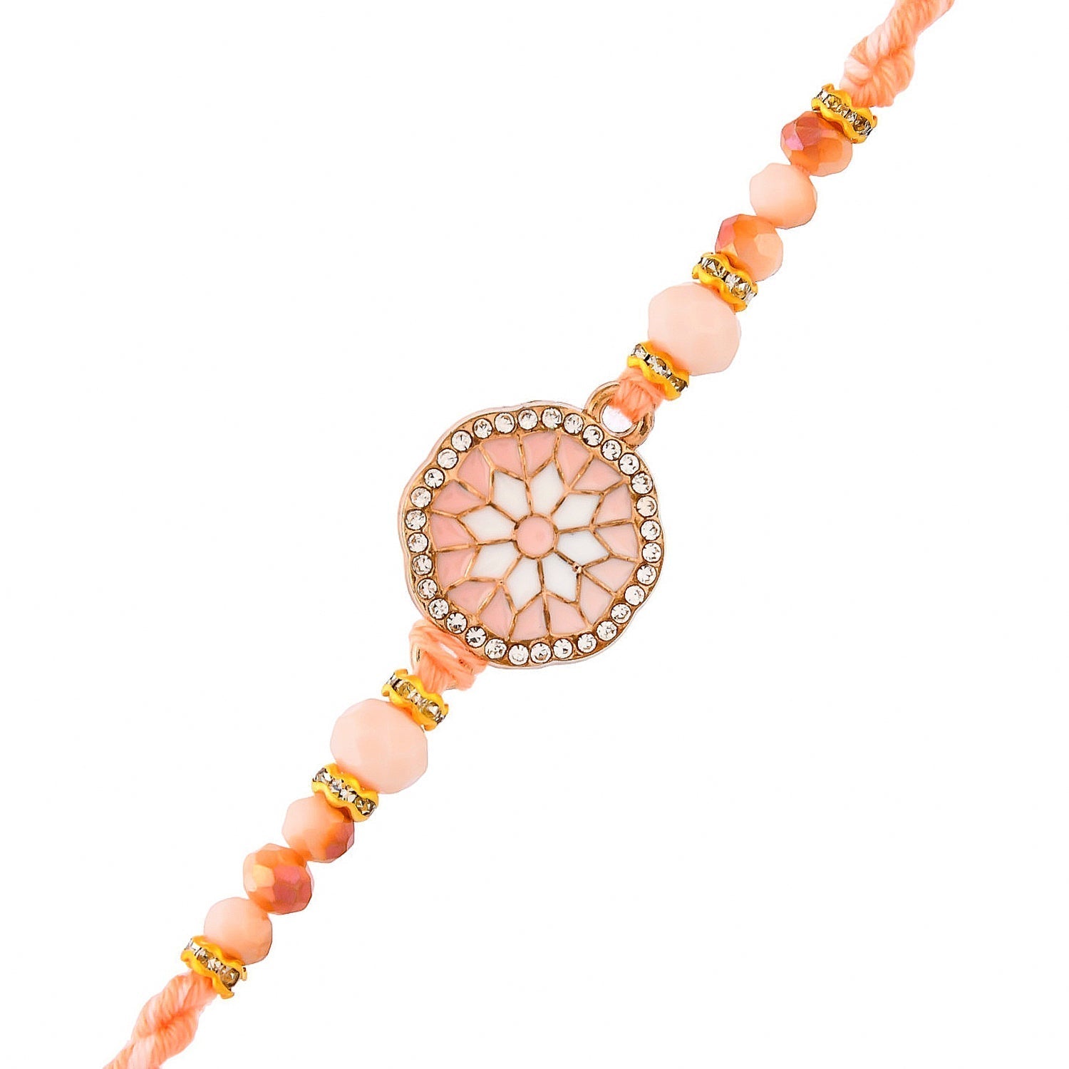 trueBrowns X Voylla Men's Orange Thread Traditional Design White Pearls Rakhi For Brother