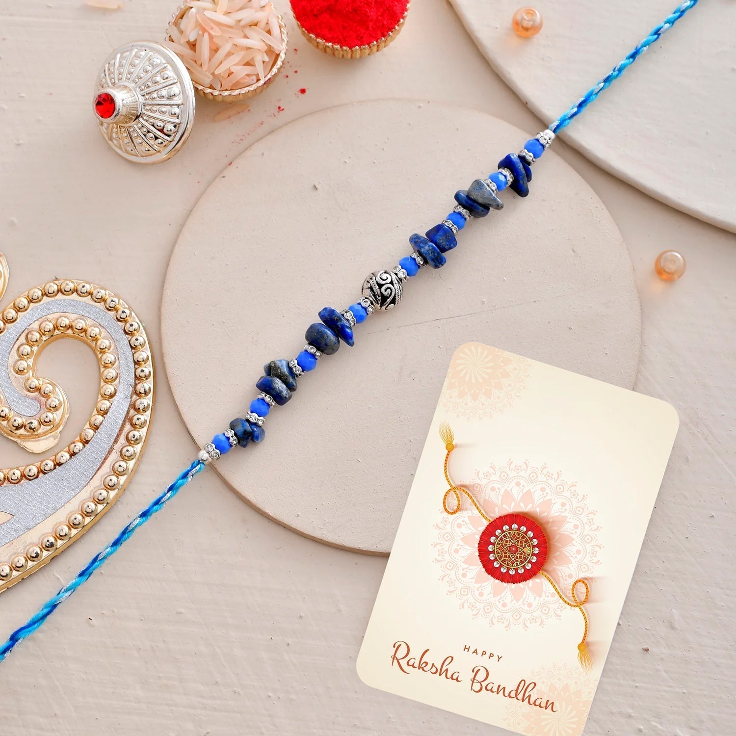 trueBrowns X Voylla Blue Beads Bohemian Motif Thread Rakhi For Brother