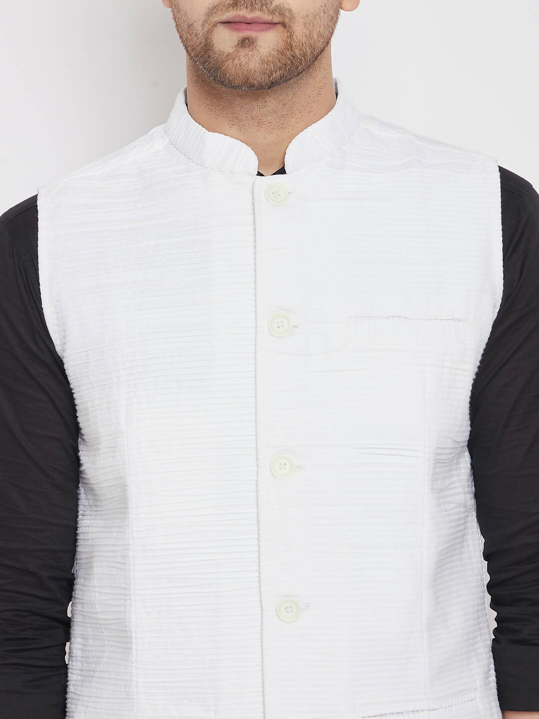 Even Apparels White Cotton Men Woven Nehru Jacket