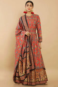Women's Partywear Designer Red Soft Dola Silk Anarkali suit with Dupatta - Kalishta
