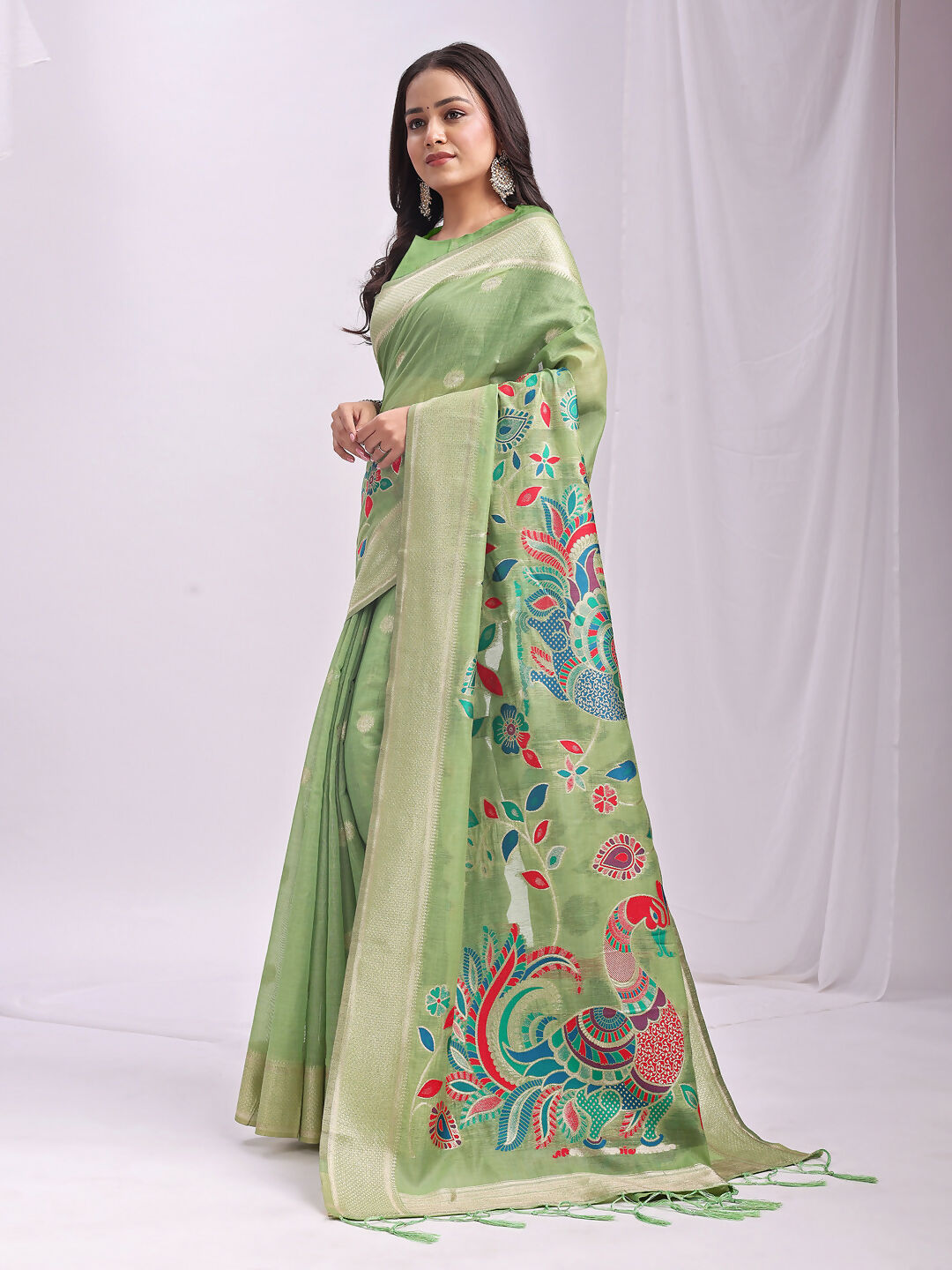 Shree Shyam Fashion Linen Cotton Light Green Saree