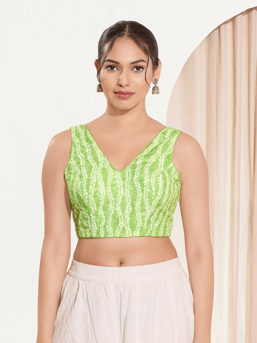Joban Fashion Pista Green Viscose Rayon Padded Blouse With V Neck Sleeveless