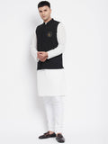 Even Apparels Black Pure Cotton White Kurta Sets With Eid Insignia Jackets PW668-CHA