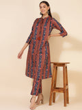 Janasya Women's Blue Crepe Digital Floral Printed Festive A-line Co-ords
