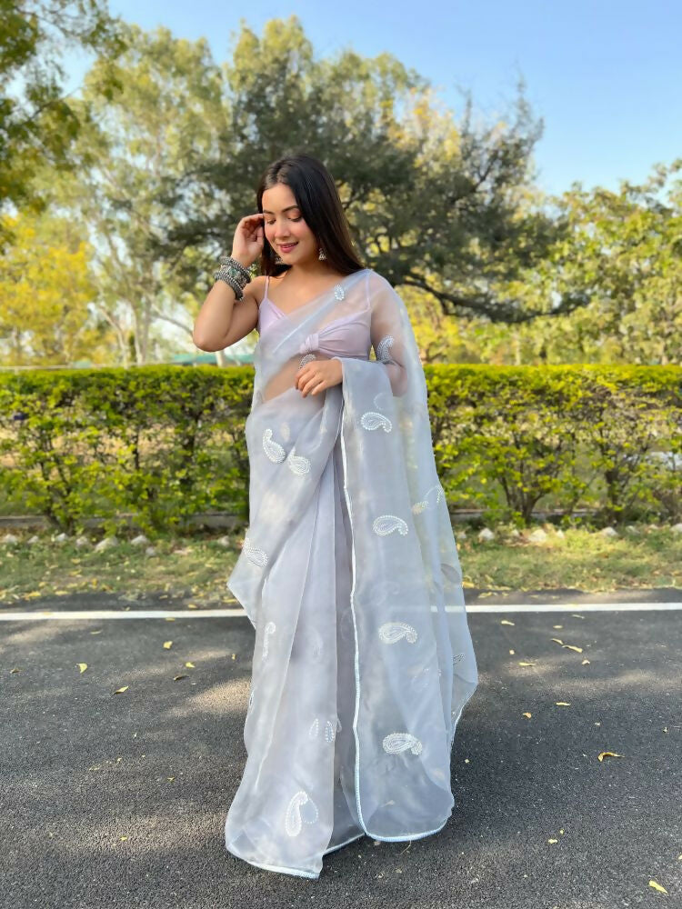 Vamsee Samriddhi Grey Organza Saree